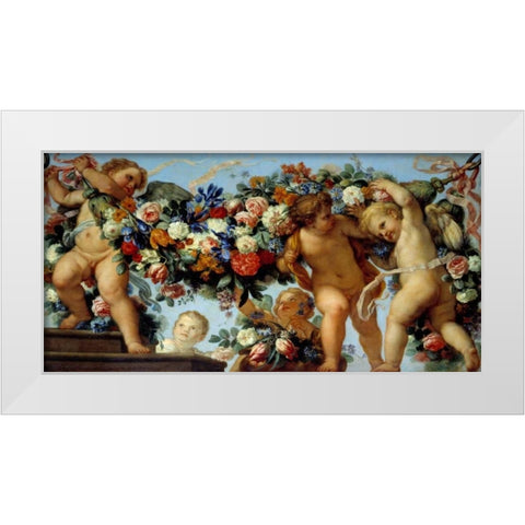 Amours et guirlandes de fleurs I White Modern Wood Framed Art Print by Maratta, Carlo