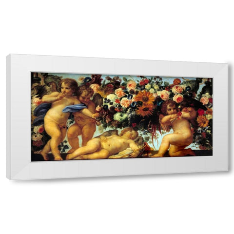 Amours et guirlandes de fleurs II White Modern Wood Framed Art Print by Maratta, Carlo