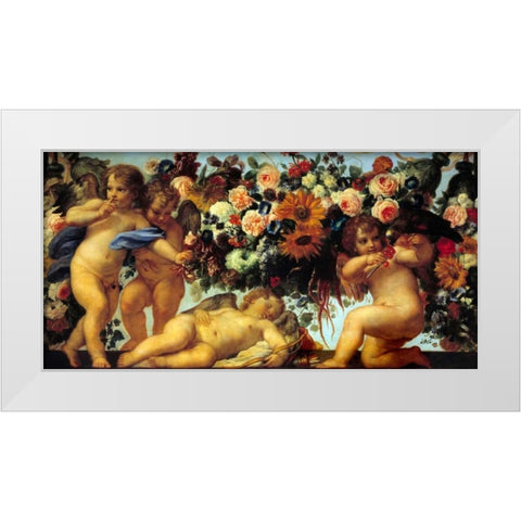 Amours et guirlandes de fleurs II White Modern Wood Framed Art Print by Maratta, Carlo