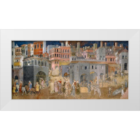 Effetti del Buon Governo in citta White Modern Wood Framed Art Print by Lorenzetti, Ambrogio