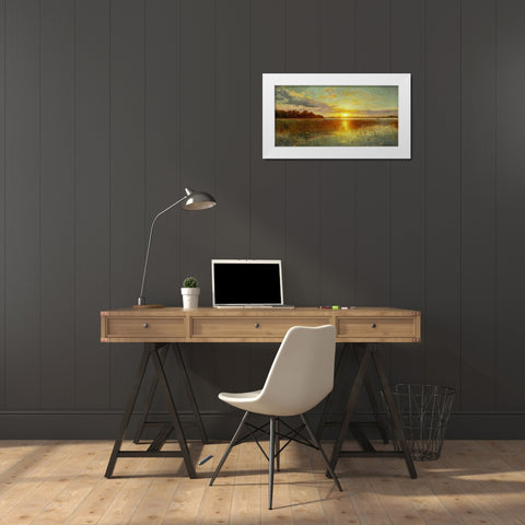 Sunset over a Danish Fiord White Modern Wood Framed Art Print by Monsted, Peder Mork