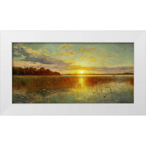 Sunset over a Danish Fiord White Modern Wood Framed Art Print by Monsted, Peder Mork