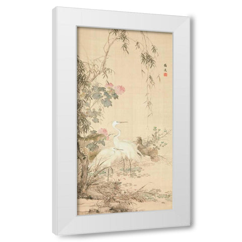 Willow and Herons  White Modern Wood Framed Art Print by Anonymous