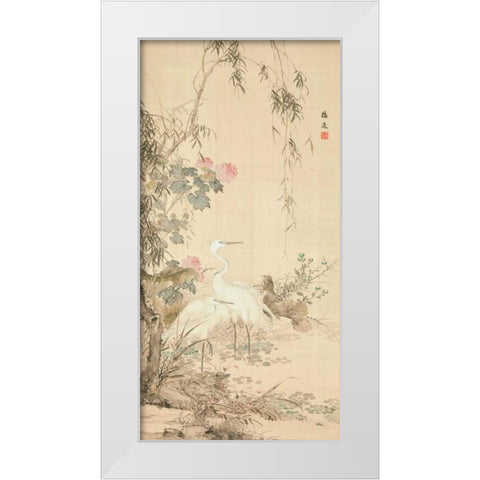 Willow and Herons  White Modern Wood Framed Art Print by Anonymous