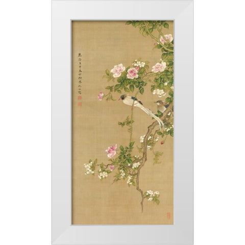Flowers and Birds  White Modern Wood Framed Art Print by Anonymous