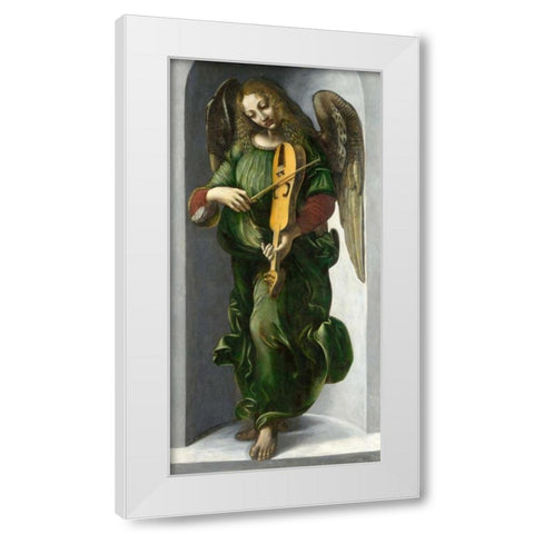 An Angel in Green with a Vielle White Modern Wood Framed Art Print by After Leonardo da Vinci