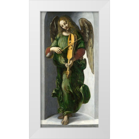 An Angel in Green with a Vielle White Modern Wood Framed Art Print by After Leonardo da Vinci
