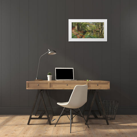A spring day in the forest White Modern Wood Framed Art Print by Monsted, Peder Mork