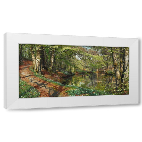 A spring day in the forest White Modern Wood Framed Art Print by Monsted, Peder Mork