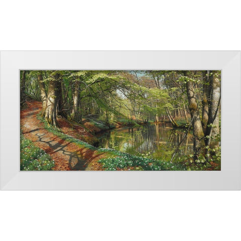 A spring day in the forest White Modern Wood Framed Art Print by Monsted, Peder Mork
