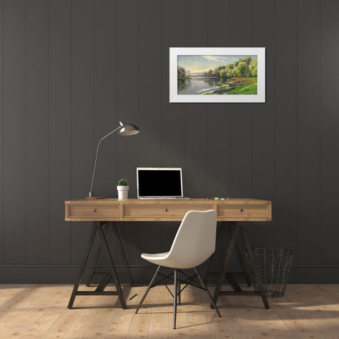 The Mill Pond White Modern Wood Framed Art Print by Monsted, Peder Mork