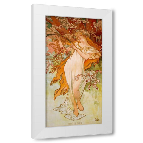 Printemps White Modern Wood Framed Art Print by Mucha, Alphonse