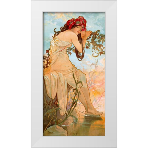 ete White Modern Wood Framed Art Print by Mucha, Alphonse
