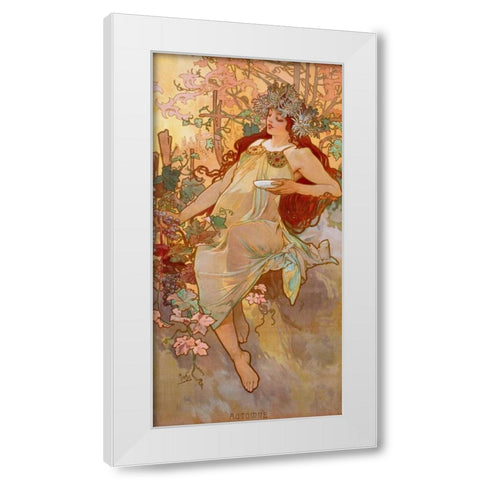 Automne White Modern Wood Framed Art Print by Mucha, Alphonse