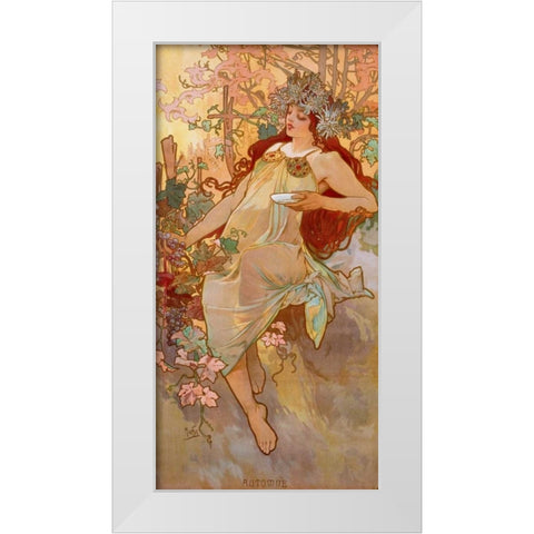 Automne White Modern Wood Framed Art Print by Mucha, Alphonse