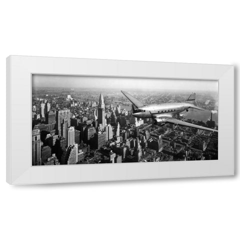 DC-4 over Manhattan, NYC White Modern Wood Framed Art Print by Anonymous