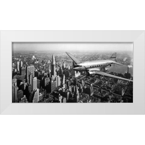 DC-4 over Manhattan, NYC White Modern Wood Framed Art Print by Anonymous