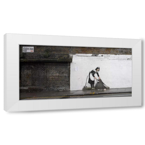 Regents Park Rd Camden London-graffiti attributed to Banksy White Modern Wood Framed Art Print by Anonymous