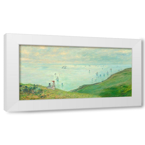 Cliffs at Pourville White Modern Wood Framed Art Print by Monet, Claude