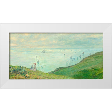 Cliffs at Pourville White Modern Wood Framed Art Print by Monet, Claude