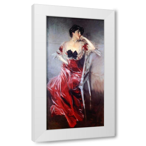 Miss Bell White Modern Wood Framed Art Print by Boldini, Giovanni