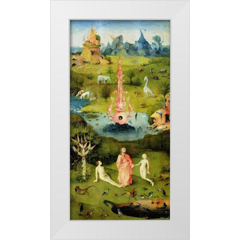 The Garden of Earthly Delights I White Modern Wood Framed Art Print by Bosch, Hieronymus