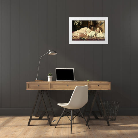 Mother and Child White Modern Wood Framed Art Print by Leighton, Frederic