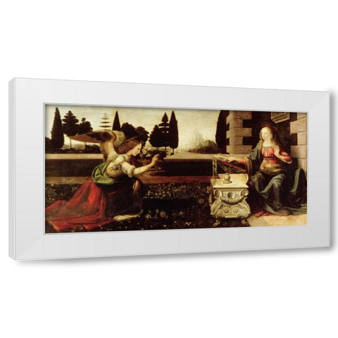Annunciazione White Modern Wood Framed Art Print by da Vinci, Leonardo