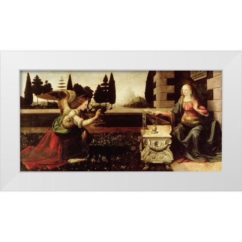 Annunciazione White Modern Wood Framed Art Print by da Vinci, Leonardo