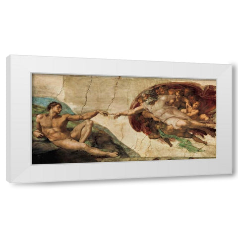 La creazione di Adamo White Modern Wood Framed Art Print by Buonarroti, Michelangelo