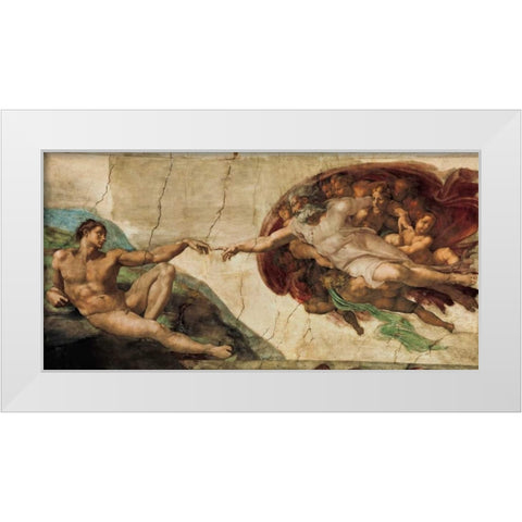 La creazione di Adamo White Modern Wood Framed Art Print by Buonarroti, Michelangelo