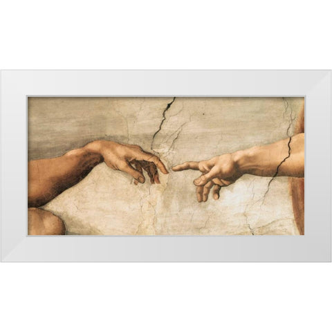 La creazione di Adamo White Modern Wood Framed Art Print by Buonarroti, Michelangelo