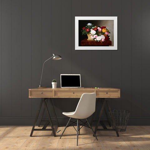 Still Life of Roses White Modern Wood Framed Art Print by Jensen, Johan Laurentz