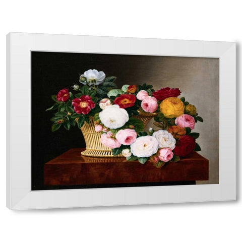 Still Life of Roses White Modern Wood Framed Art Print by Jensen, Johan Laurentz