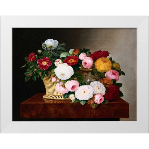 Still Life of Roses White Modern Wood Framed Art Print by Jensen, Johan Laurentz