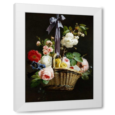 A Romantic Basket of Flowers White Modern Wood Framed Art Print by Berjon, Antoine