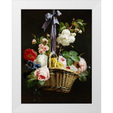 A Romantic Basket of Flowers White Modern Wood Framed Art Print by Berjon, Antoine