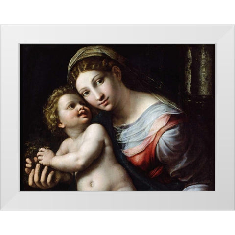 Madonna e Bambino (detail) White Modern Wood Framed Art Print by Giulio Romano