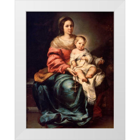 Madonna del Rosario White Modern Wood Framed Art Print by Murillo, Bartolome Esteban