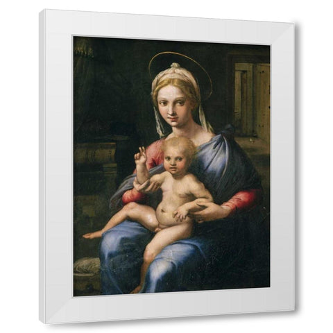 Vergine e Bambino White Modern Wood Framed Art Print by Giulio Romano