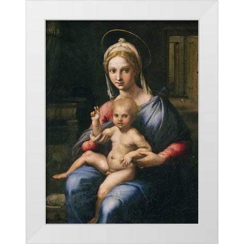 Vergine e Bambino White Modern Wood Framed Art Print by Giulio Romano