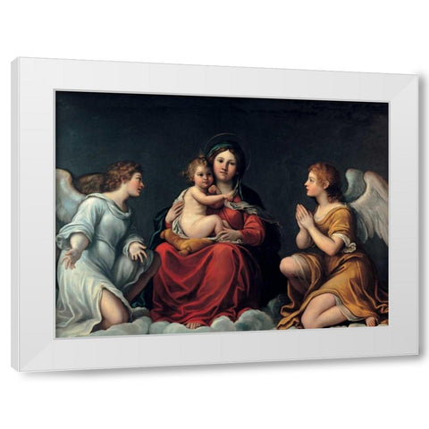Madonna con Bambino ed angeli White Modern Wood Framed Art Print by Albani, Francesco