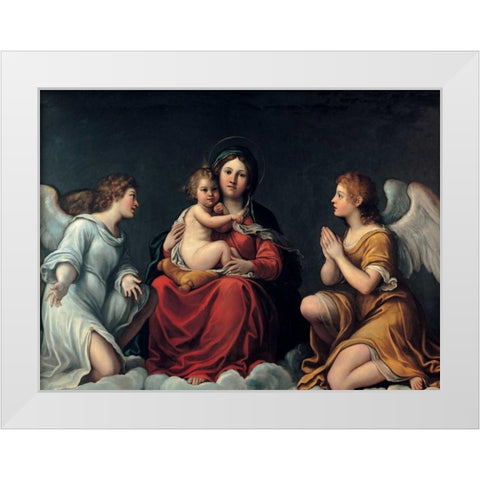 Madonna con Bambino ed angeli White Modern Wood Framed Art Print by Albani, Francesco