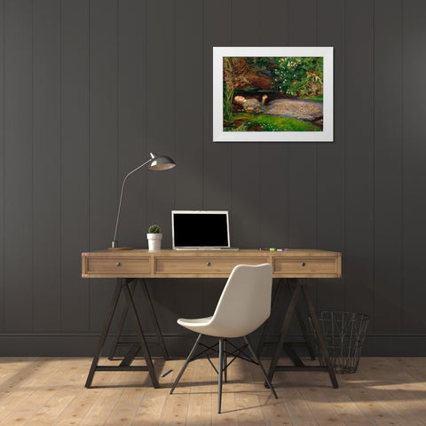 Ophelia White Modern Wood Framed Art Print by Millais, John Everett