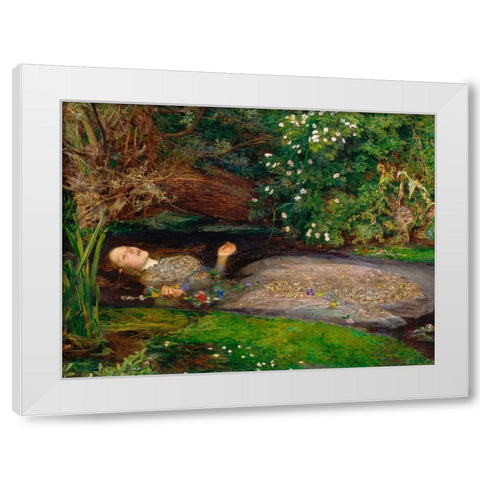 Ophelia White Modern Wood Framed Art Print by Millais, John Everett