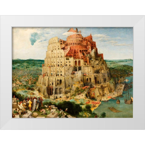 The Tower of Babel  White Modern Wood Framed Art Print by Bruegel the Elder, Pieter