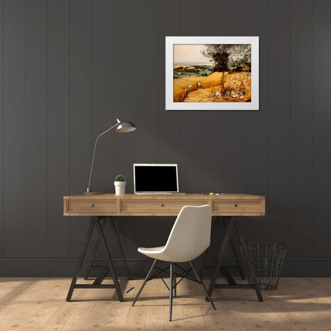 The Harvesters White Modern Wood Framed Art Print by Bruegel the Elder, Pieter