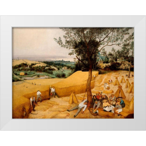 The Harvesters White Modern Wood Framed Art Print by Bruegel the Elder, Pieter