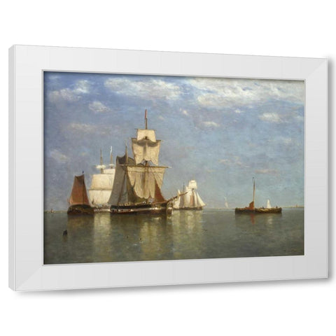 Ships lying off flushing White Modern Wood Framed Art Print by Clays, Paul Jean
