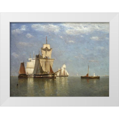 Ships lying off flushing White Modern Wood Framed Art Print by Clays, Paul Jean